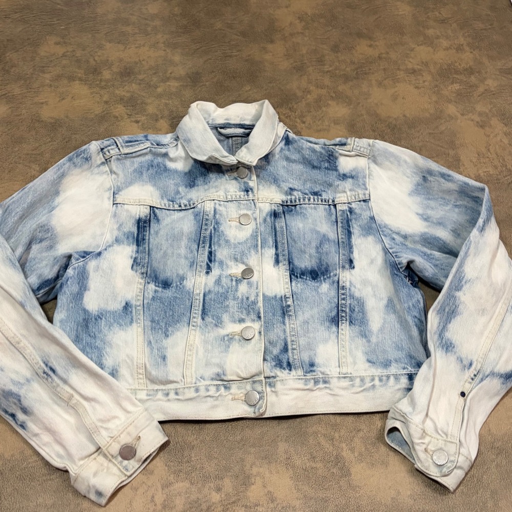 Gap Denim Jacket Womens M Blue Acid Wash Cropped 1969 Trucker Jean Jacket 7980